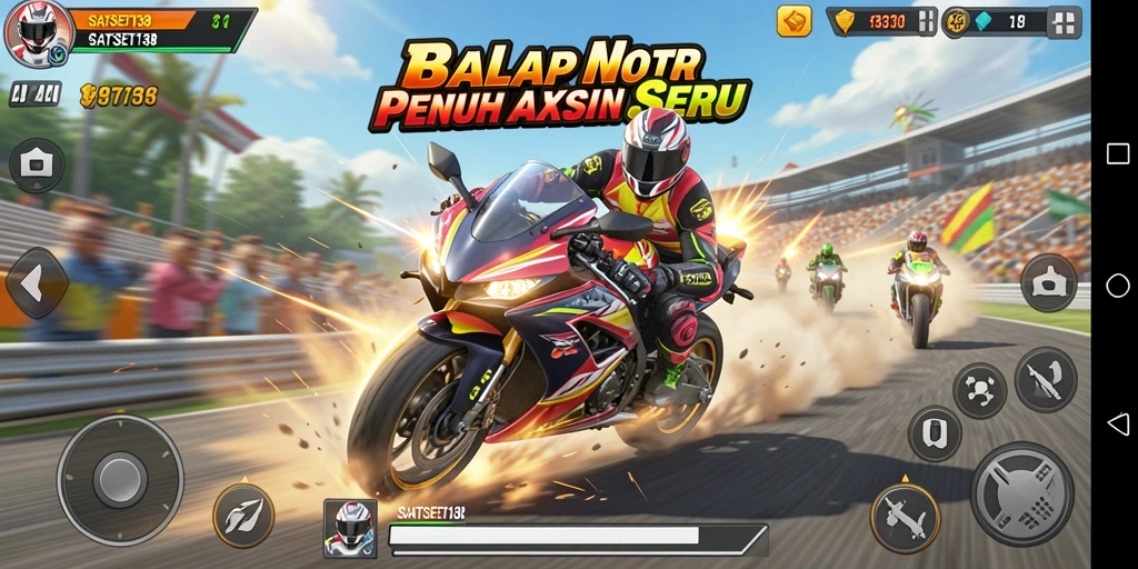 Tangkapan layar SATSET138 menunjukkan aksi balapan motor yang seru dan mendebarkan.